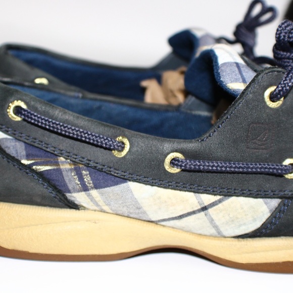 Sperry Topsider Navy Suede Plaid Boat Shoes 9 - Picture 8 of 13